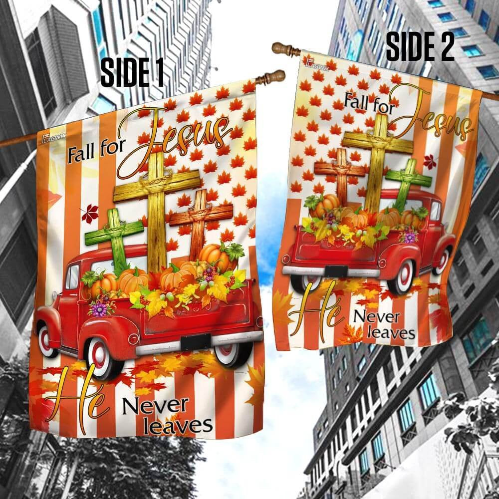 Christian Garden Flags, Fall For Jesus He Never Leaves Thanksgiving Flags, Christian House Flags, Christian Cross Flag, Faith Flag