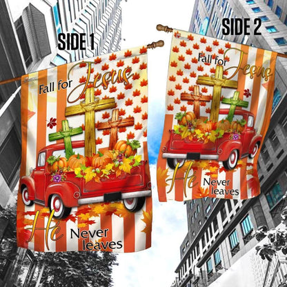 Christian Garden Flags, Fall For Jesus He Never Leaves Thanksgiving Flags, Christian House Flags, Christian Cross Flag, Faith Flag