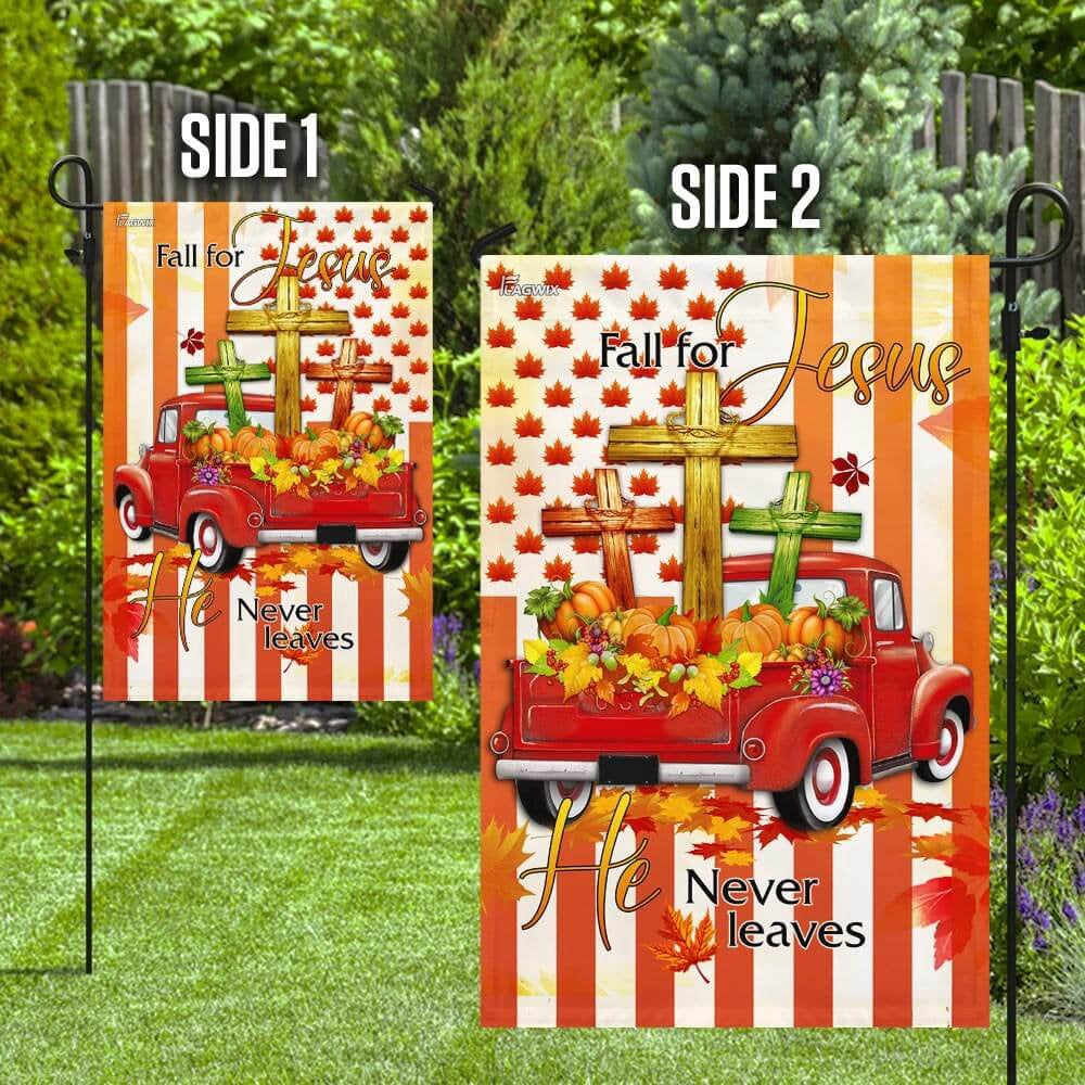 Christian Garden Flags, Fall For Jesus He Never Leaves Thanksgiving Flags, Christian House Flags, Christian Cross Flag, Faith Flag