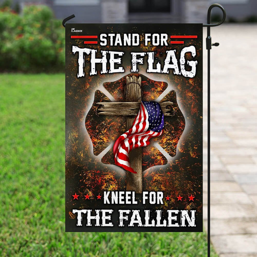 Christian Garden Flags, Firefighter Stand For The Flag Kneel For The Fallen Flag, Christian House Flags, Christian Cross Flag, Faith Flag