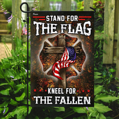 Christian Garden Flags, Firefighter Stand For The Flag Kneel For The Fallen Flag, Christian House Flags, Christian Cross Flag, Faith Flag