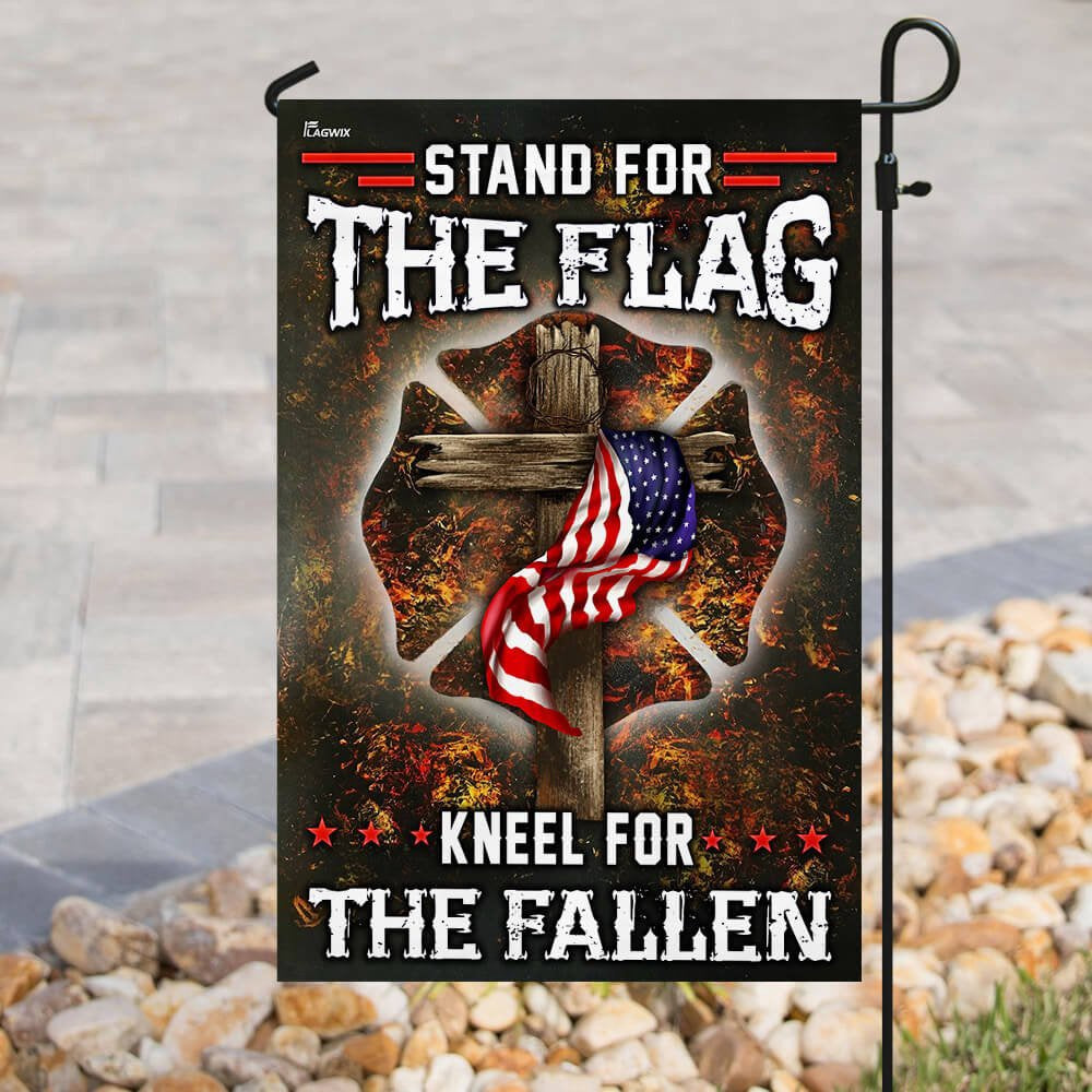 Christian Garden Flags, Firefighter Stand For The Flag Kneel For The Fallen Flag, Christian House Flags, Christian Cross Flag, Faith Flag