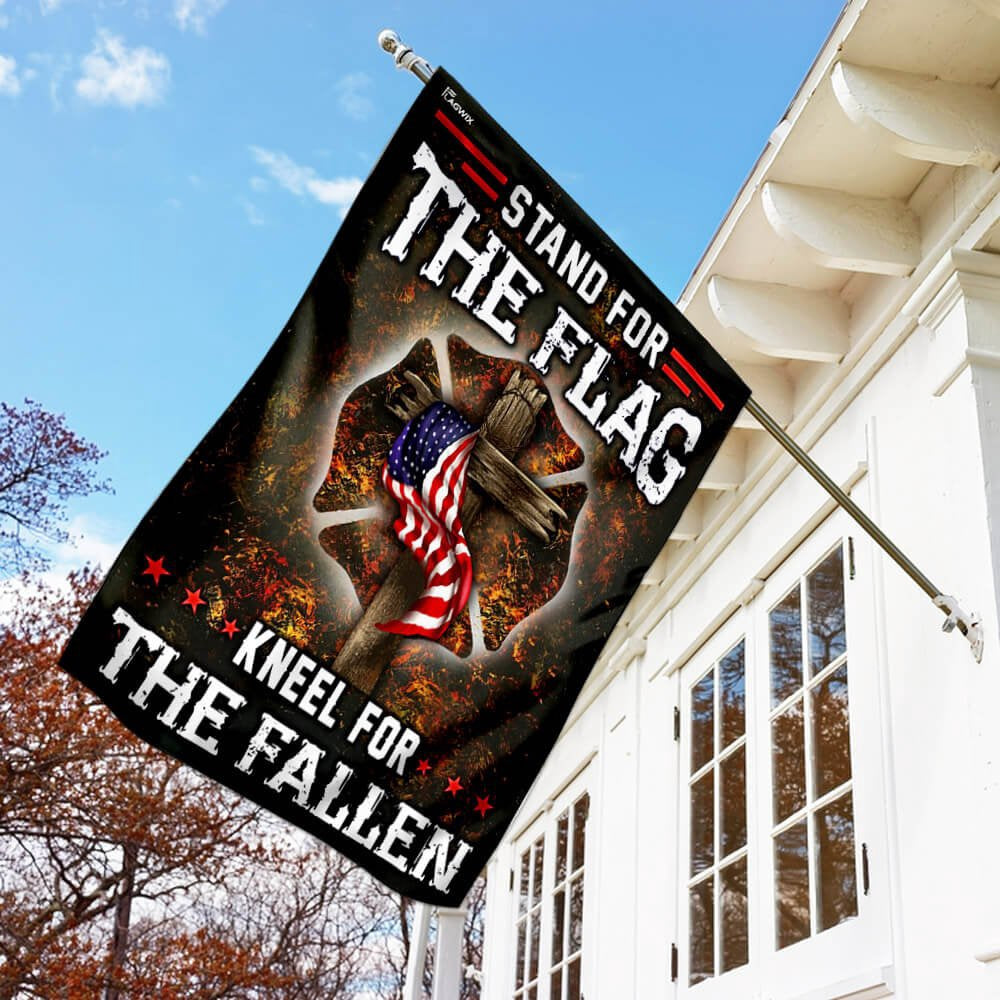 Christian Garden Flags, Firefighter Stand For The Flag Kneel For The Fallen Flag, Christian House Flags, Christian Cross Flag, Faith Flag