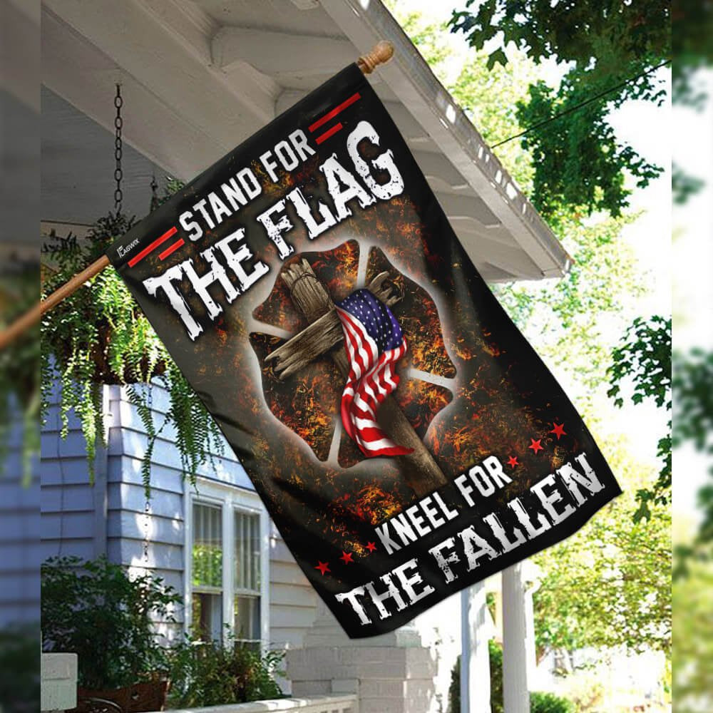 Christian Garden Flags, Firefighter Stand For The Flag Kneel For The Fallen Flag, Christian House Flags, Christian Cross Flag, Faith Flag