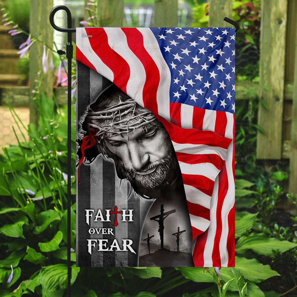 Christian Garden Flags, God Faith Over Fear Flag, Christian House Flags, Christian Cross Flag, Faith Flag