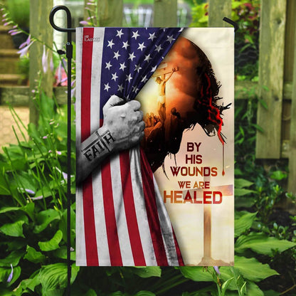 Christian Garden Flags, God Jesus Christian By His Wounds We Are Healed American Flag, Christian House Flags, Christian Cross Flag, Faith Flag