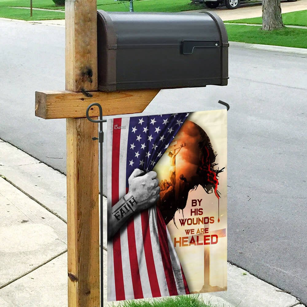 Christian Garden Flags, God Jesus Christian By His Wounds We Are Healed American Flag, Christian House Flags, Christian Cross Flag, Faith Flag