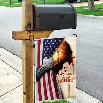 Christian Garden Flags, God Jesus Christian By His Wounds We Are Healed American Flag, Christian House Flags, Christian Cross Flag, Faith Flag