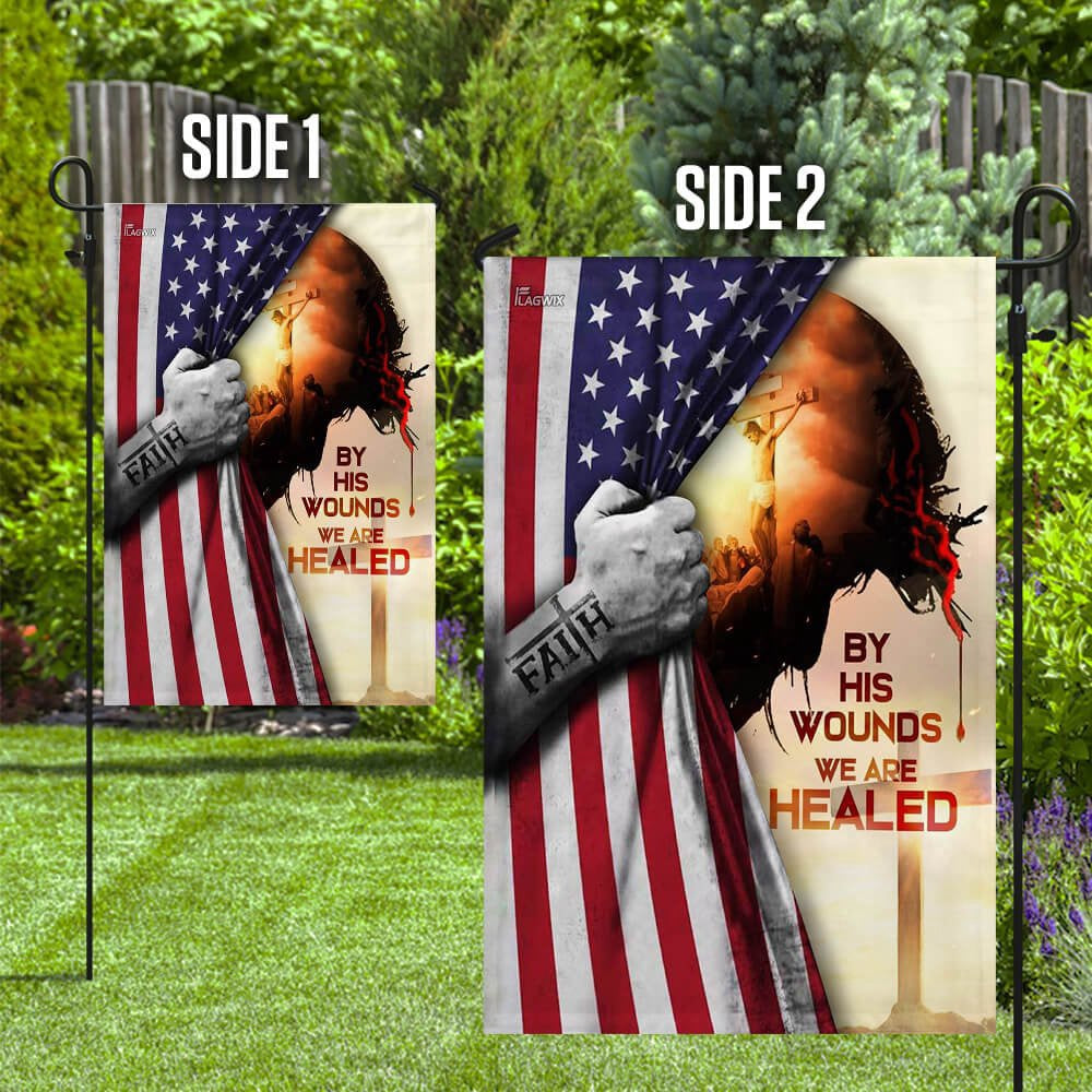 Christian Garden Flags, God Jesus Christian By His Wounds We Are Healed American Flag, Christian House Flags, Christian Cross Flag, Faith Flag