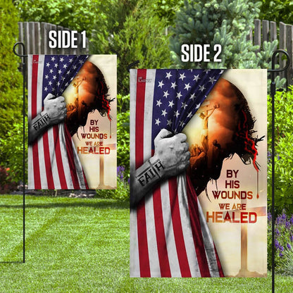 Christian Garden Flags, God Jesus Christian By His Wounds We Are Healed American Flag, Christian House Flags, Christian Cross Flag, Faith Flag
