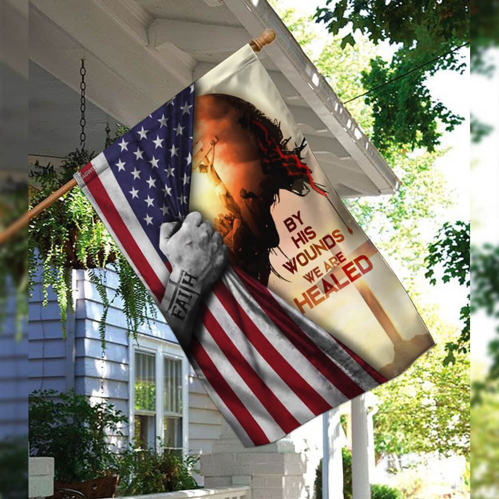 Christian Garden Flags, God Jesus Christian By His Wounds We Are Healed American Flag, Christian House Flags, Christian Cross Flag, Faith Flag
