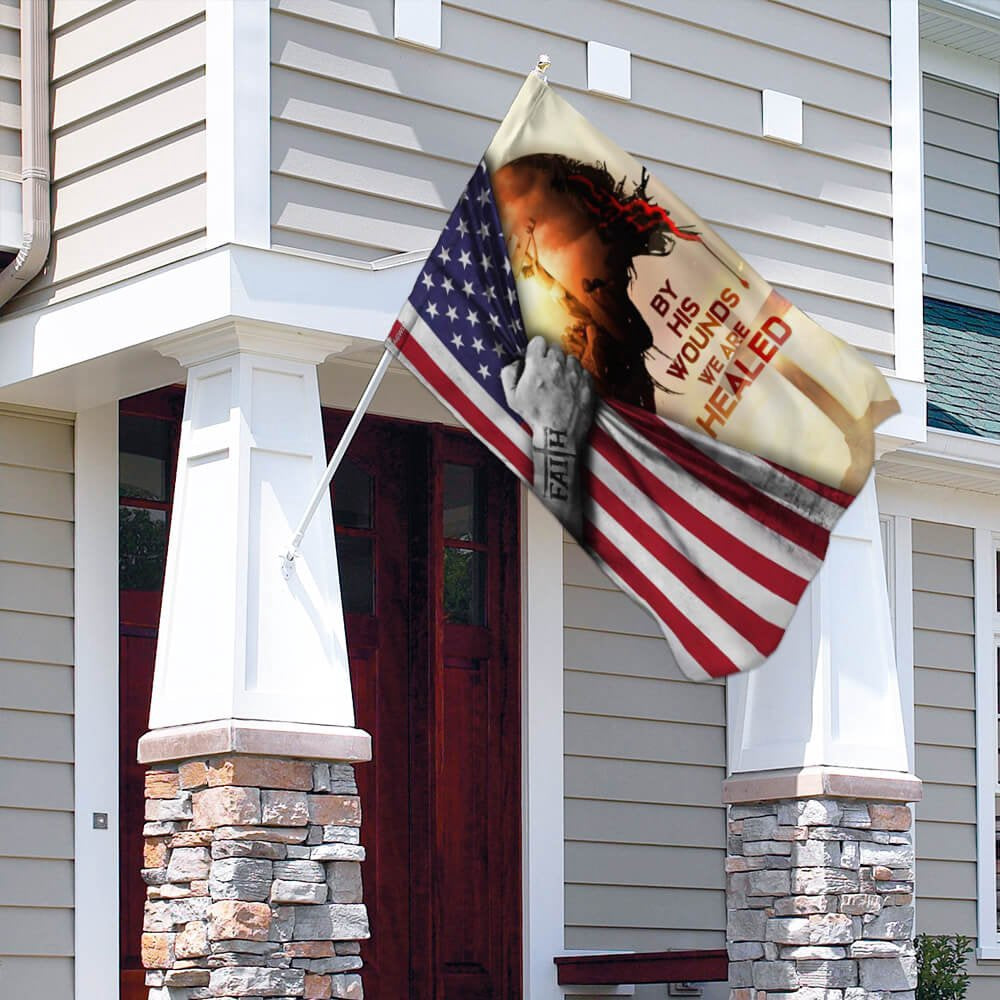 Christian Garden Flags, God Jesus Christian By His Wounds We Are Healed American Flag, Christian House Flags, Christian Cross Flag, Faith Flag
