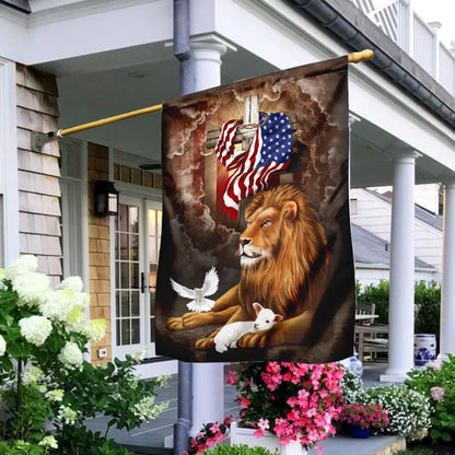 Christian Garden Flags, God Lion Cross American Flag, Christian House Flags, Christian Cross Flag, Faith Flag