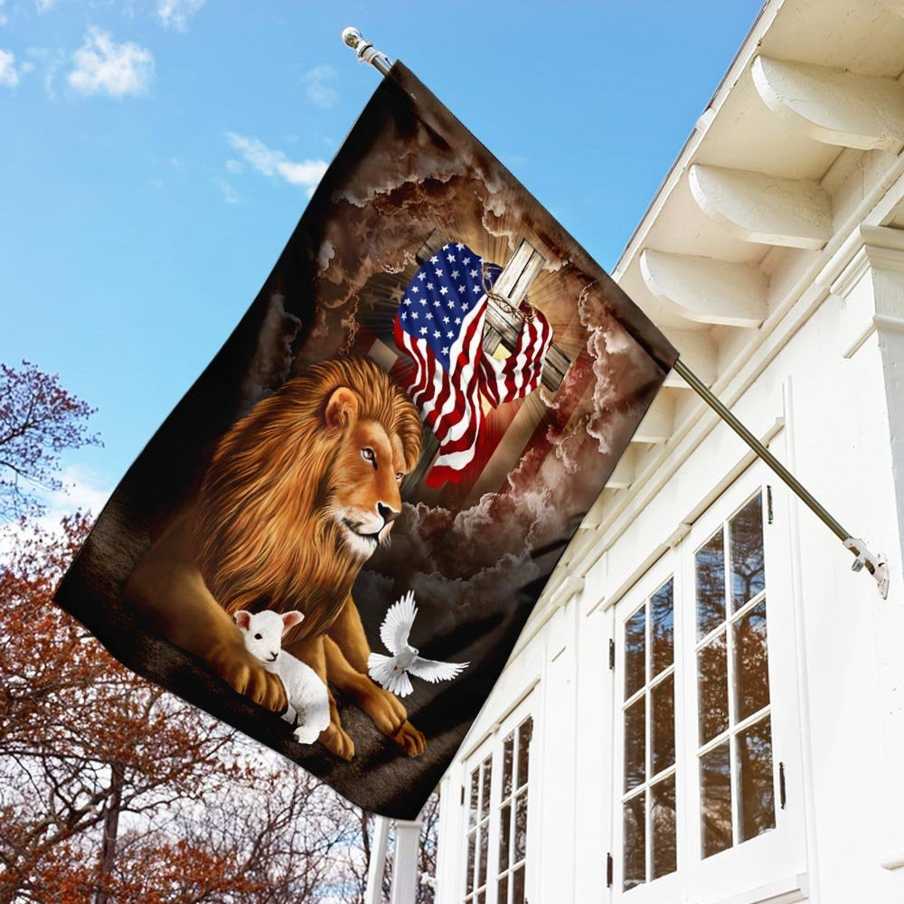 Christian Garden Flags, God Lion Cross American Flag, Christian House Flags, Christian Cross Flag, Faith Flag