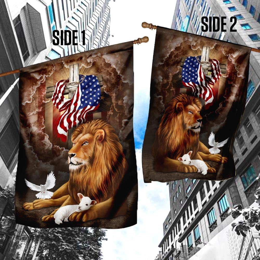 Christian Garden Flags, God Lion Cross American Flag, Christian House Flags, Christian Cross Flag, Faith Flag