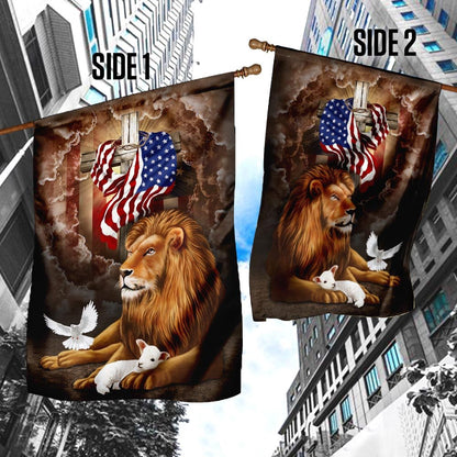 Christian Garden Flags, God Lion Cross American Flag, Christian House Flags, Christian Cross Flag, Faith Flag