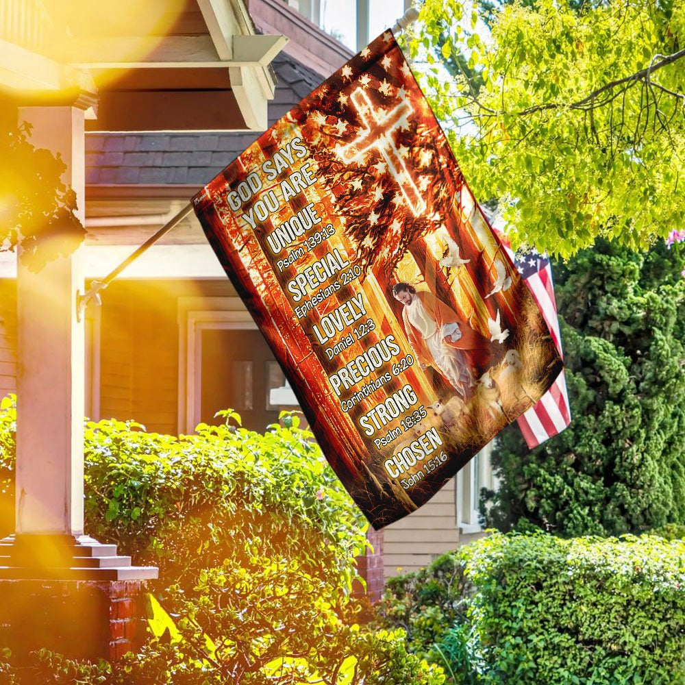 Christian Garden Flags, God Says You Are Unique Special Lovely Precious Strong Chosen Flag, Christian House Flags, Christian Cross Flag, Faith Flag