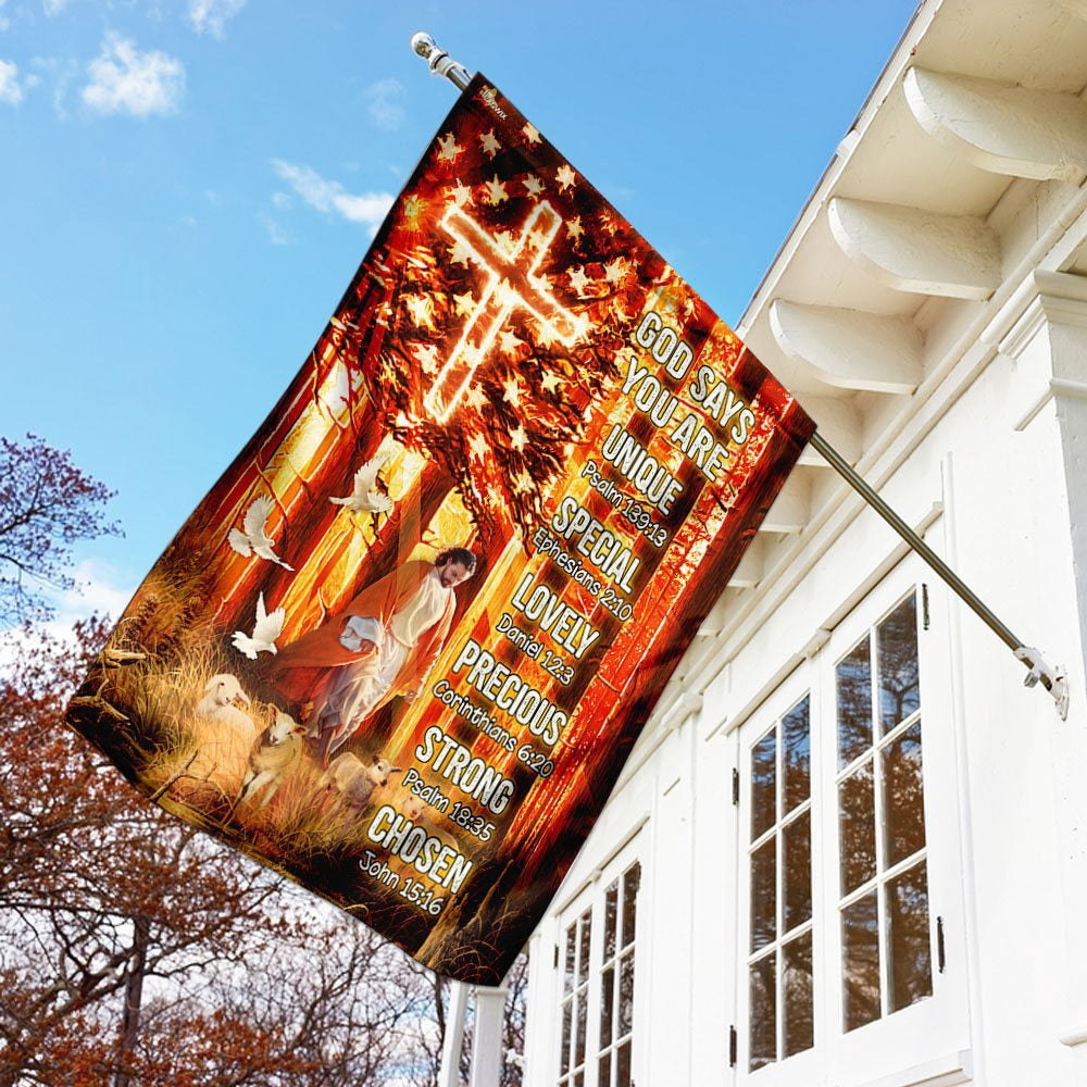 Christian Garden Flags, God Says You Are Unique Special Lovely Precious Strong Chosen Flag, Christian House Flags, Christian Cross Flag, Faith Flag
