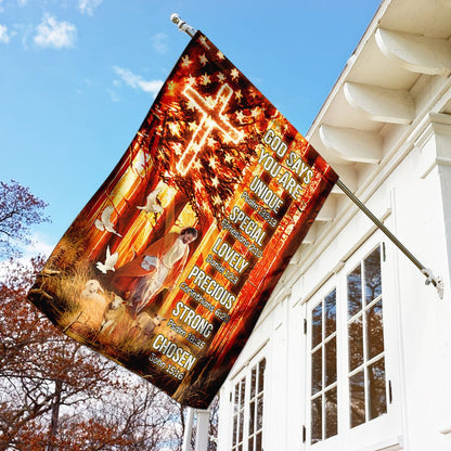 Christian Garden Flags, God Says You Are Unique Special Lovely Precious Strong Chosen Flag, Christian House Flags, Christian Cross Flag, Faith Flag