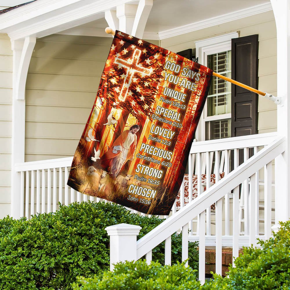 Christian Garden Flags, God Says You Are Unique Special Lovely Precious Strong Chosen Flag, Christian House Flags, Christian Cross Flag, Faith Flag