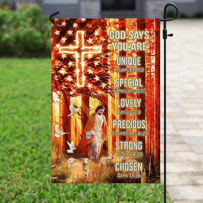 Christian Garden Flags, God Says You Are Unique Special Lovely Precious Strong Chosen Flag, Christian House Flags, Christian Cross Flag, Faith Flag