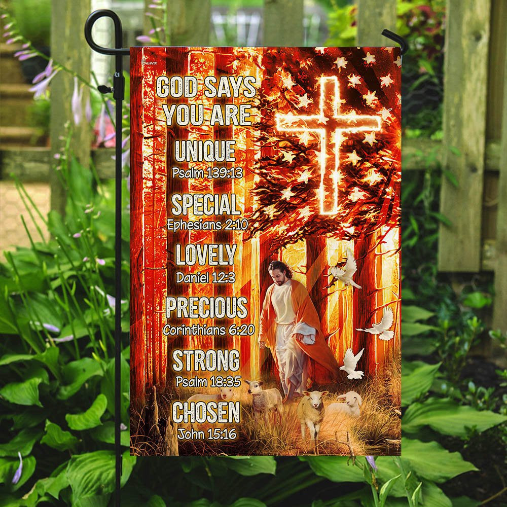 Christian Garden Flags, God Says You Are Unique Special Lovely Precious Strong Chosen Flag, Christian House Flags, Christian Cross Flag, Faith Flag