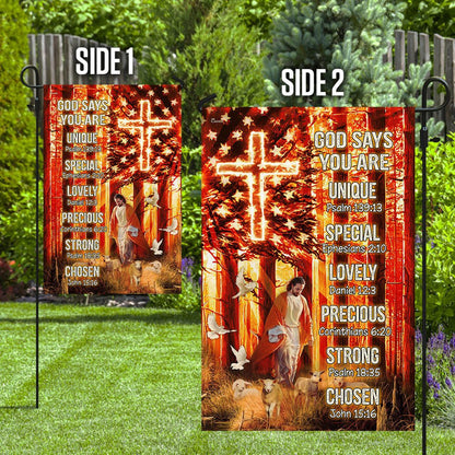 Christian Garden Flags, God Says You Are Unique Special Lovely Precious Strong Chosen Flag, Christian House Flags, Christian Cross Flag, Faith Flag