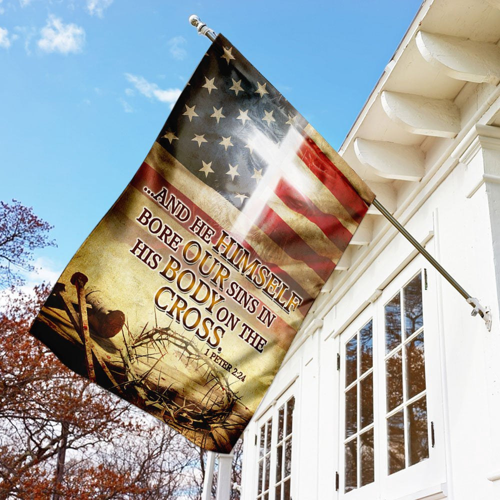 Christian Garden Flags, He Himself Bore Our Sins In His Body On The Cross Flag, Christian House Flags, Christian Cross Flag, Faith Flag