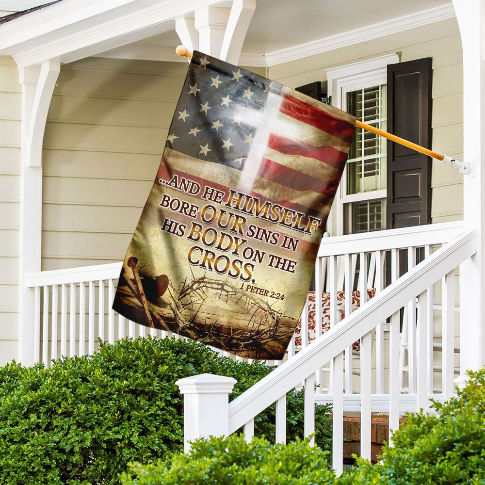 Christian Garden Flags, He Himself Bore Our Sins In His Body On The Cross Flag, Christian House Flags, Christian Cross Flag, Faith Flag