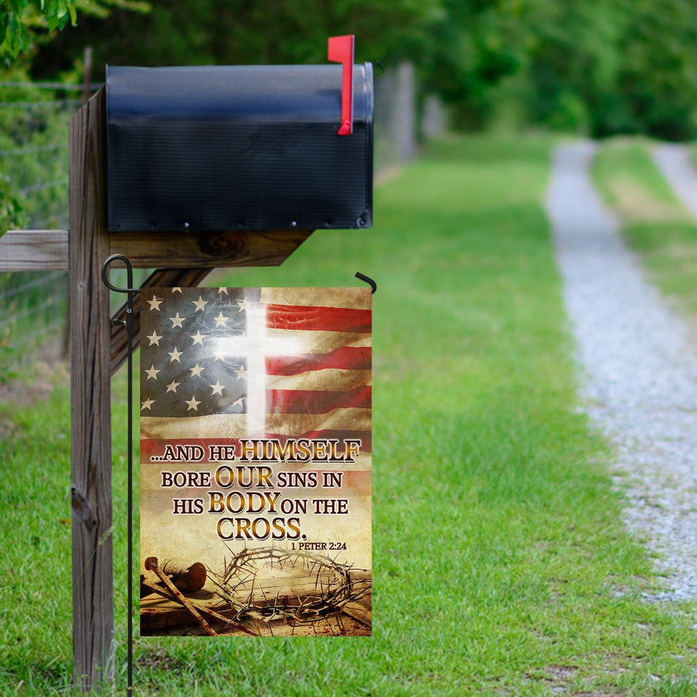 Christian Garden Flags, He Himself Bore Our Sins In His Body On The Cross Flag, Christian House Flags, Christian Cross Flag, Faith Flag