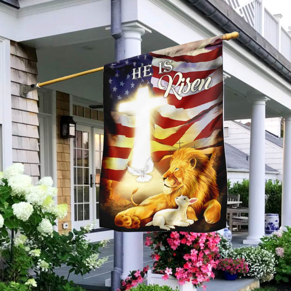 Christian Garden Flags, He Is Risen Lion And Lamb Flag, Christian House Flags, Christian Cross Flag, Faith Flag