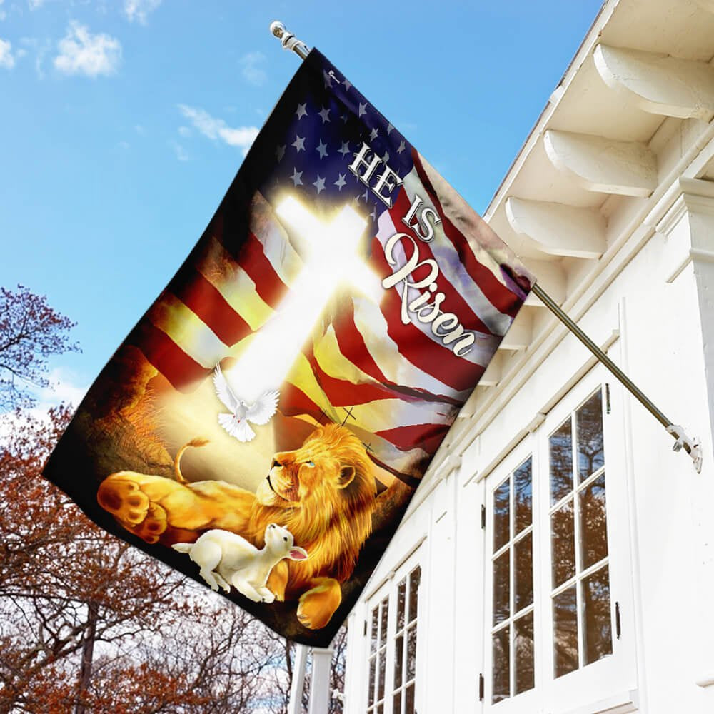 Christian Garden Flags, He Is Risen Lion And Lamb Flag, Christian House Flags, Christian Cross Flag, Faith Flag