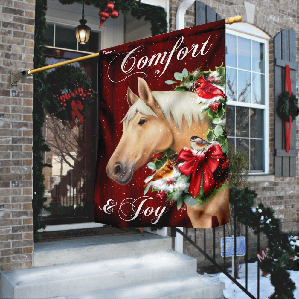 Christian Garden Flags, Horse Comfort And Joy Christmas Flag, Christian House Flags, Christian Cross Flag, Faith Flag