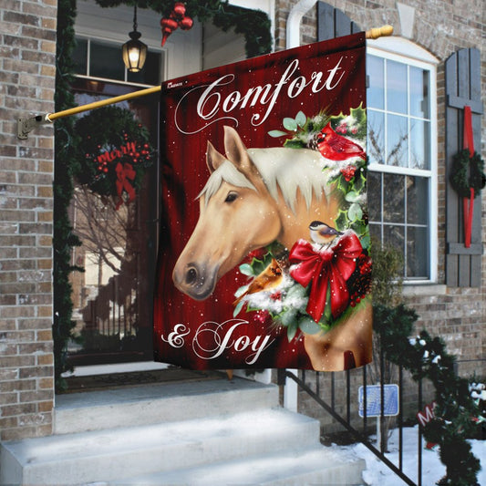 Christian Garden Flags, Horse Comfort And Joy Christmas Flag, Christian House Flags, Christian Cross Flag, Faith Flag