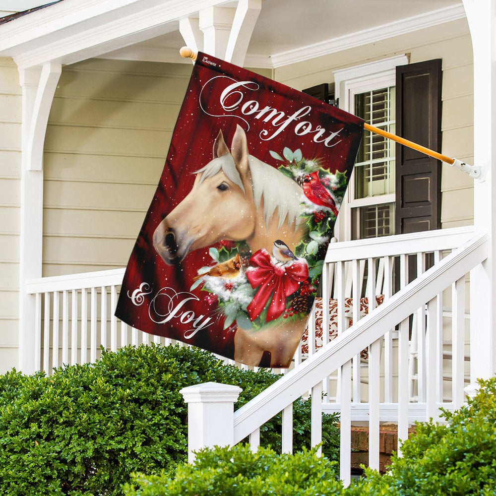 Christian Garden Flags, Horse Comfort And Joy Christmas Flag, Christian House Flags, Christian Cross Flag, Faith Flag