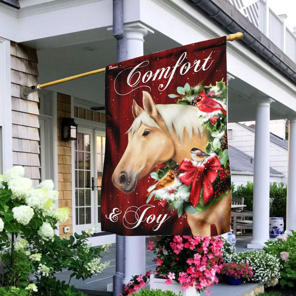 Christian Garden Flags, Horse Comfort And Joy Christmas Flag, Christian House Flags, Christian Cross Flag, Faith Flag