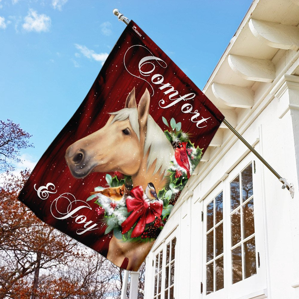Christian Garden Flags, Horse Comfort And Joy Christmas Flag, Christian House Flags, Christian Cross Flag, Faith Flag