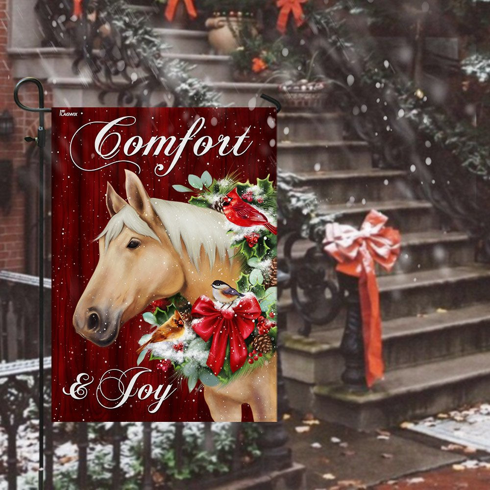 Christian Garden Flags, Horse Comfort And Joy Christmas Flag, Christian House Flags, Christian Cross Flag, Faith Flag