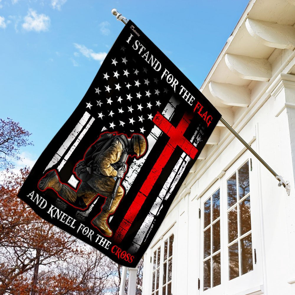 Christian Garden Flags, I Stand For The Flag And Kneel For The Cross Flag, Christian House Flags, Christian Cross Flag, Faith Flag