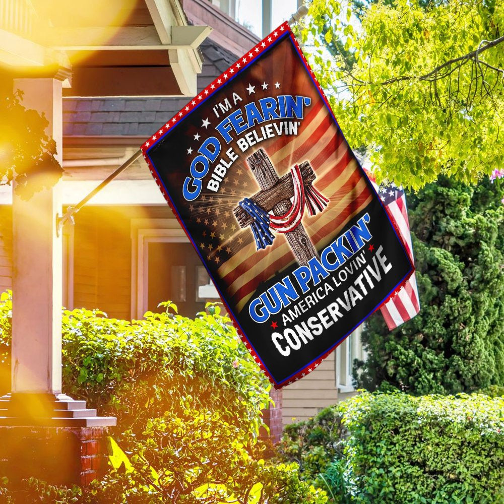Christian Garden Flags, I'm A God Fearin' Bible Believin' America Lovin' Flag, Christian House Flags, Christian Cross Flag, Faith Flag
