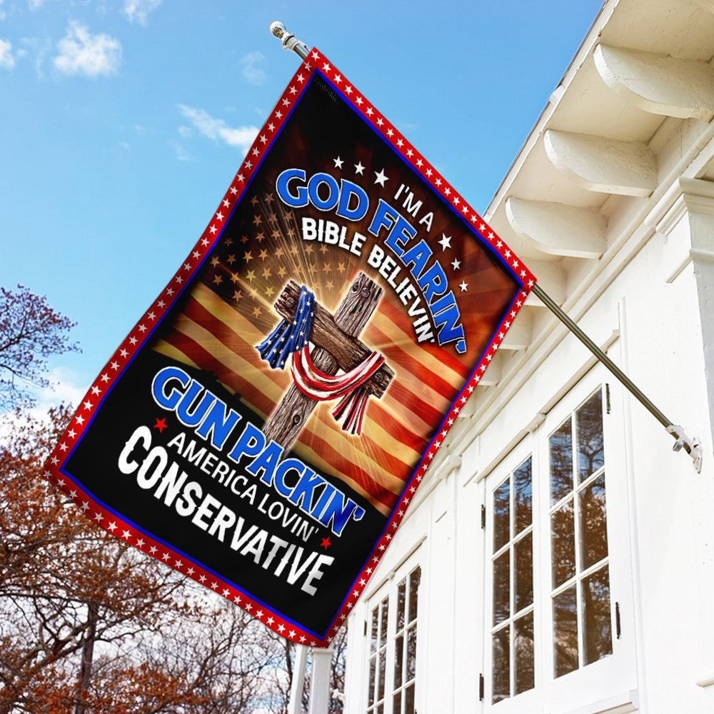 Christian Garden Flags, I'm A God Fearin' Bible Believin' America Lovin' Flag, Christian House Flags, Christian Cross Flag, Faith Flag