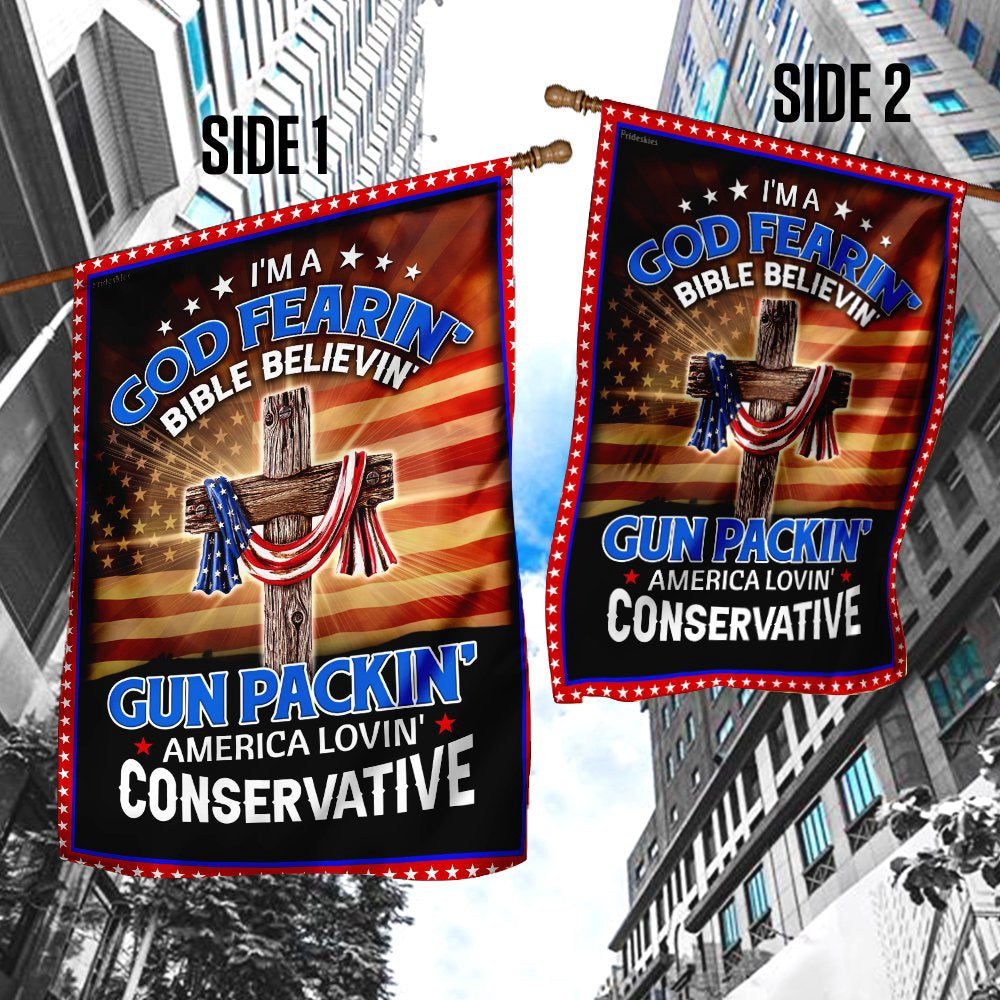 Christian Garden Flags, I'm A God Fearin' Bible Believin' America Lovin' Flag, Christian House Flags, Christian Cross Flag, Faith Flag