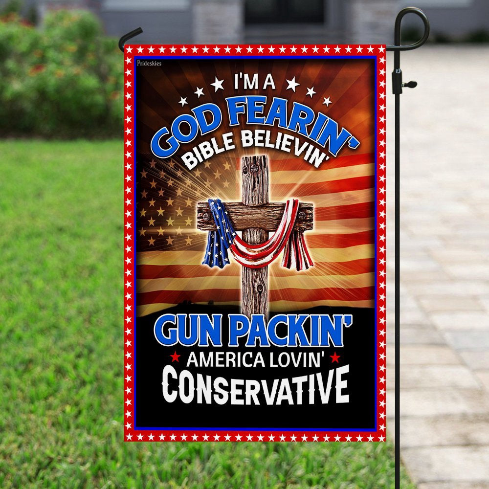 Christian Garden Flags, I'm A God Fearin' Bible Believin' America Lovin' Flag, Christian House Flags, Christian Cross Flag, Faith Flag