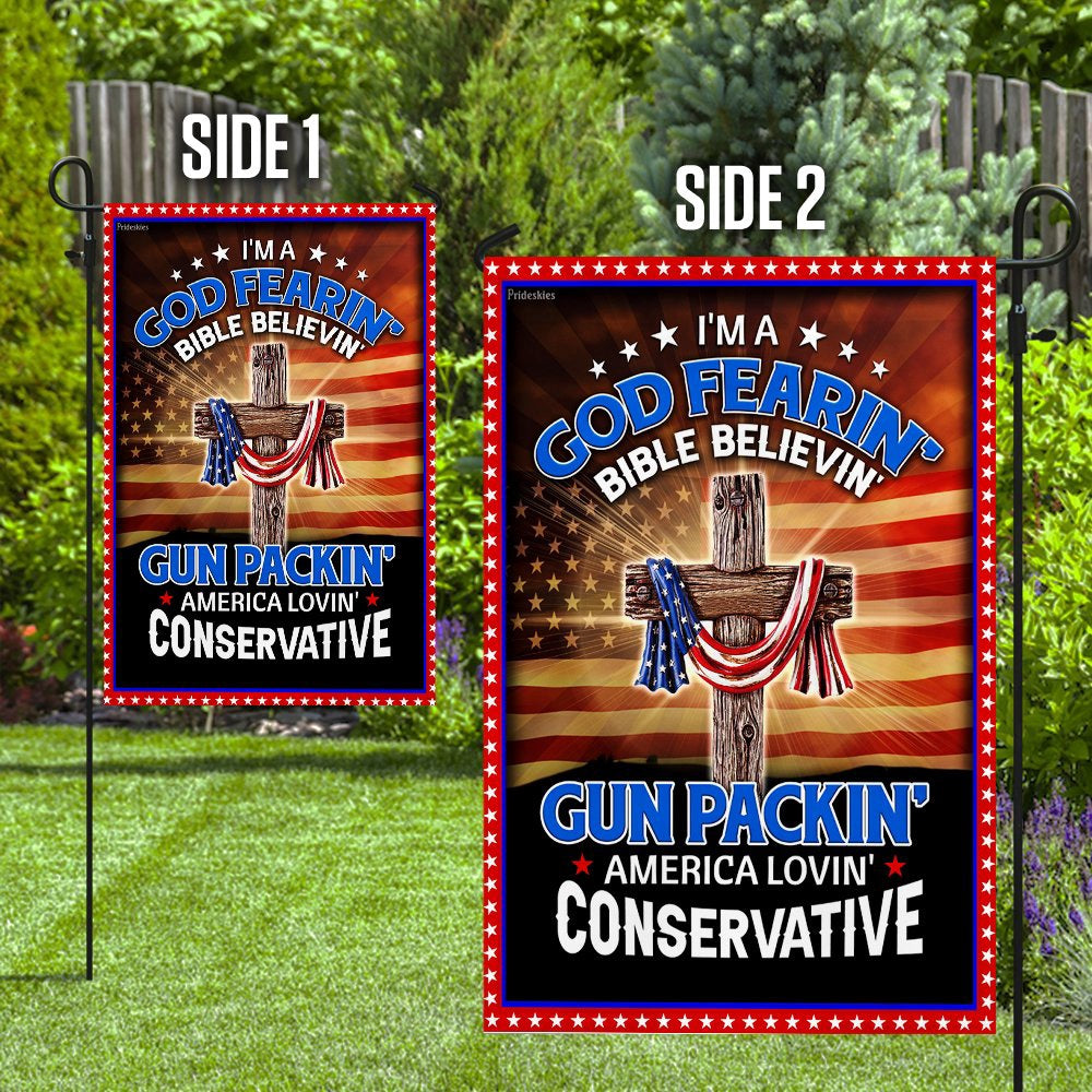 Christian Garden Flags, I'm A God Fearin' Bible Believin' America Lovin' Flag, Christian House Flags, Christian Cross Flag, Faith Flag