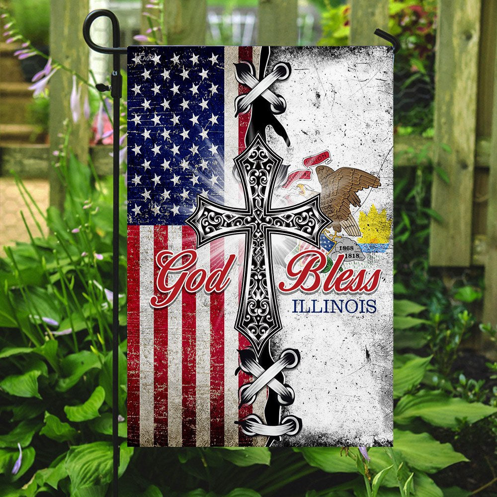 Christian Garden Flags, Illinois State American Christian Cross Flag, Christian House Flags, Christian Cross Flag, Faith Flag