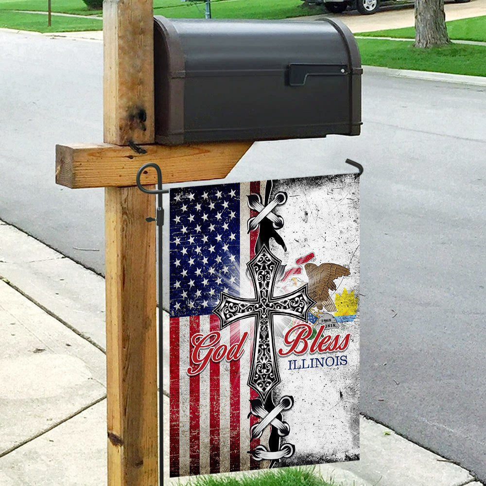 Christian Garden Flags, Illinois State American Christian Cross Flag, Christian House Flags, Christian Cross Flag, Faith Flag
