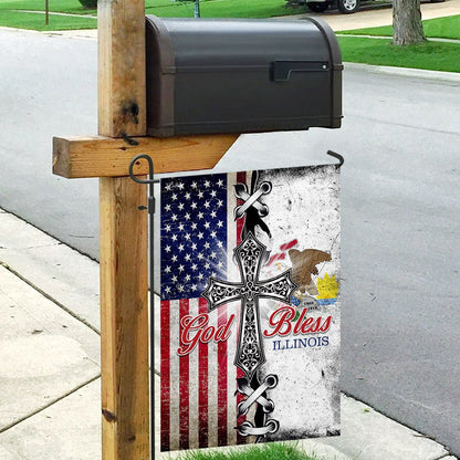 Christian Garden Flags, Illinois State American Christian Cross Flag, Christian House Flags, Christian Cross Flag, Faith Flag