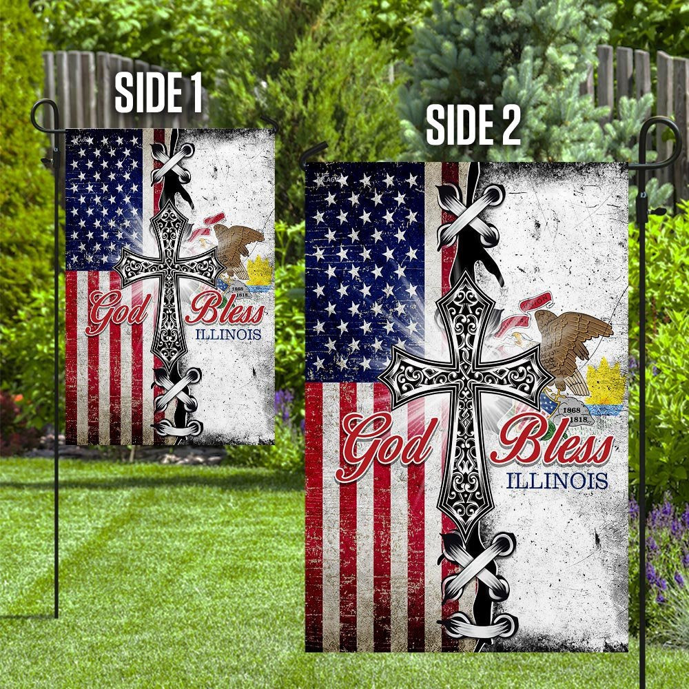 Christian Garden Flags, Illinois State American Christian Cross Flag, Christian House Flags, Christian Cross Flag, Faith Flag