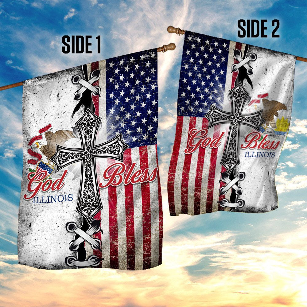Christian Garden Flags, Illinois State American Christian Cross Flag, Christian House Flags, Christian Cross Flag, Faith Flag
