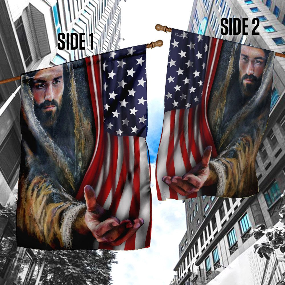 Christian Garden Flags, Jesus - Take My Hand American US Flag, Christian House Flags, Christian Cross Flag, Faith Flag